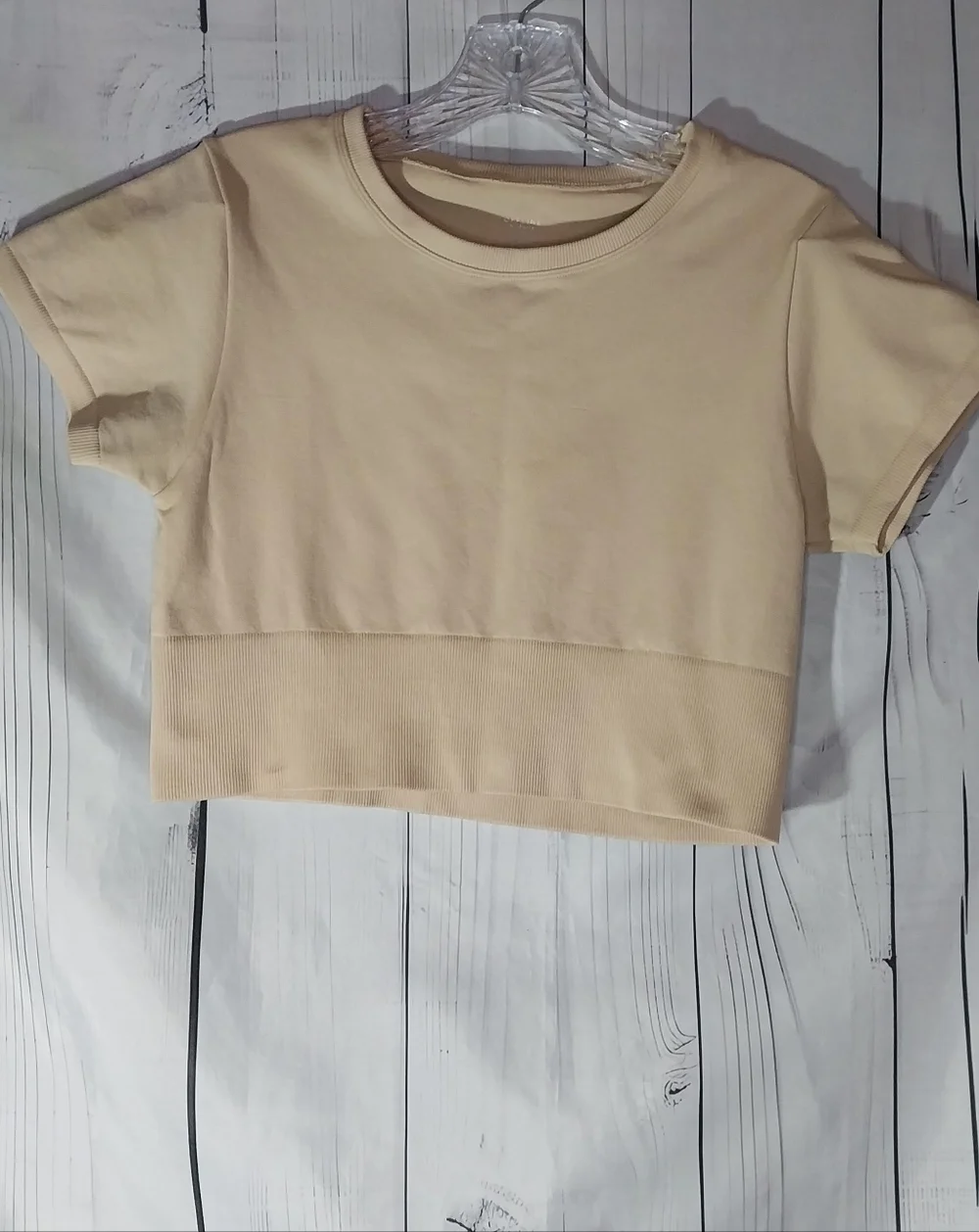 Aerie Offline Sidewalk Seamless Ribbed Cropped Athleisure Short Sleeve Top - Picture 1 of 8